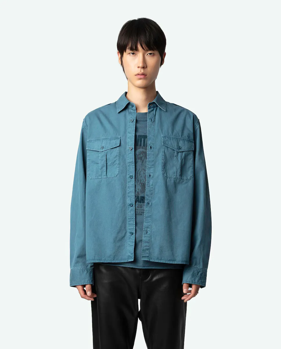 

Однотонная прямая мужская рубашка Taskal Zadig & Voltaire, синий