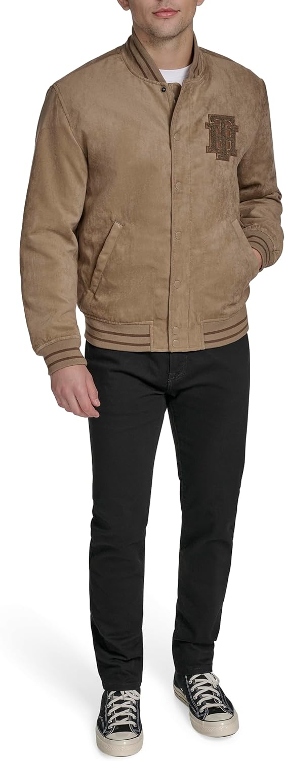 Мужская куртка-бомбер Tommy Hilfiger из искусственной замши с логотипом Varsity, Tan — фото 2