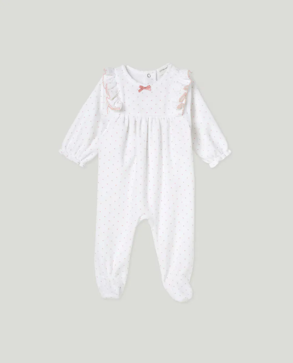 

Длинный комбинезон с рюшами для девочки Cotton Juice, белый