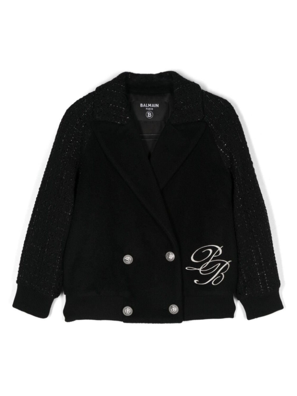 

Balmain Kids твидовый пиджак с отделкой, черный