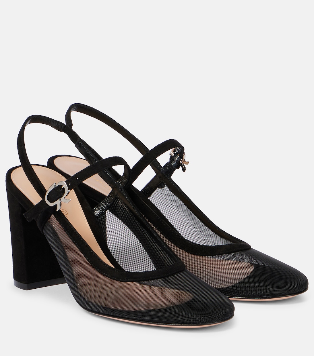 Франсуаза 55 кожаные туфли-лодочки на ремешке Gianvito Rossi, Black+Black