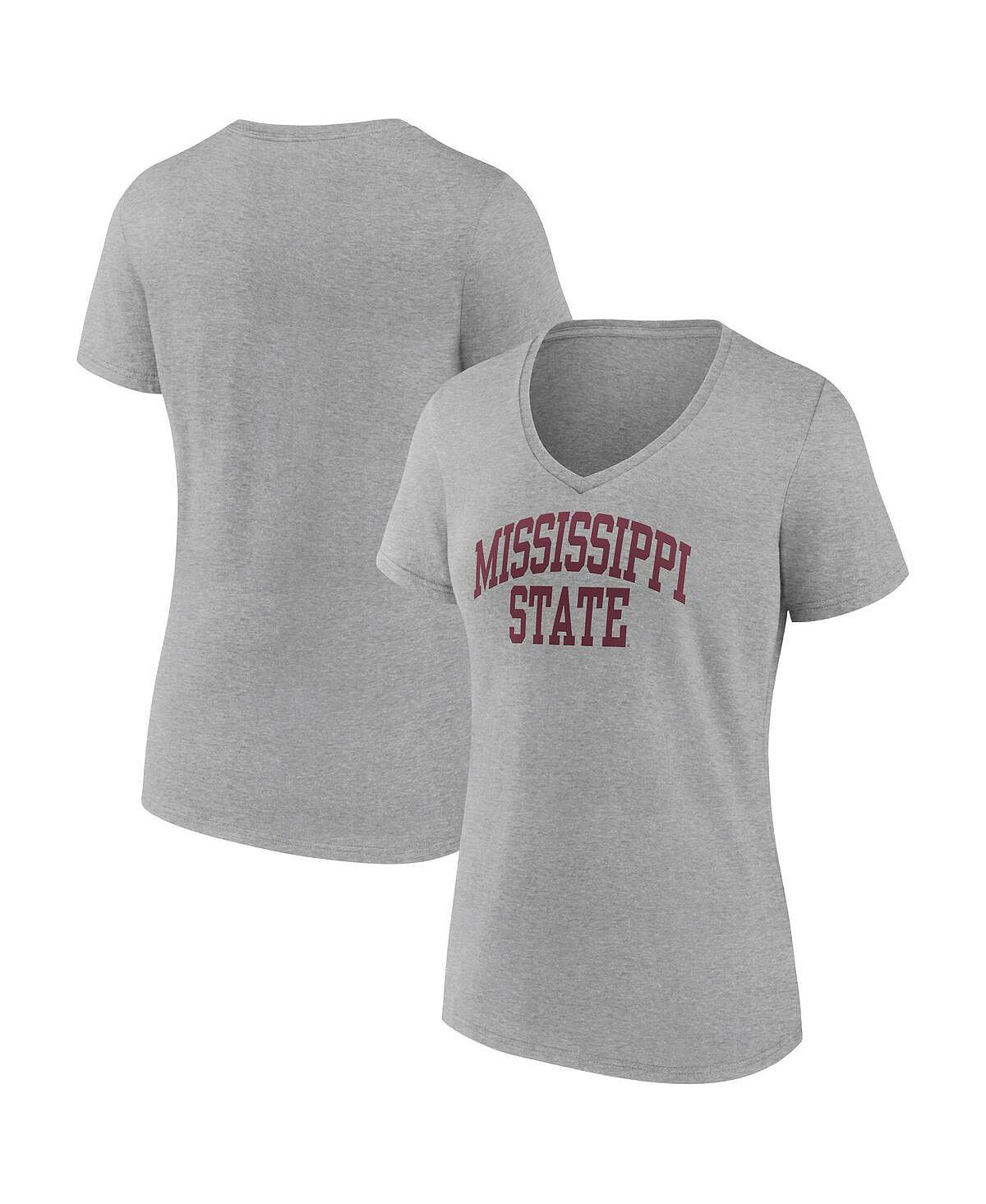 

Женская футболка с логотипом Heather Grey Mississippi State Bulldogs Basic Arch с v-образным вырезом Fanatics