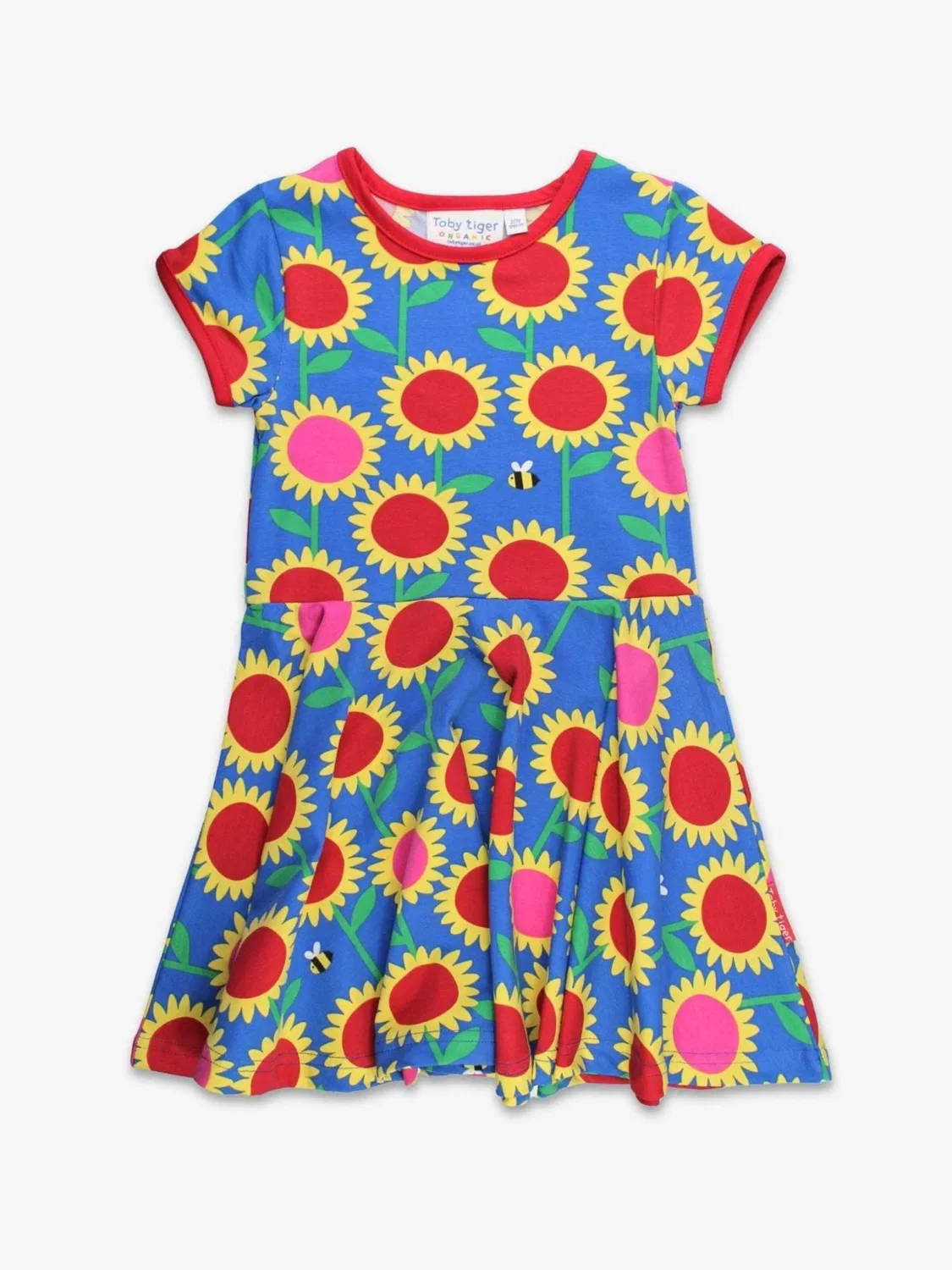 Платье 'Bio-Baumwoll Kinder Skaterkleid kurzarm mit Sonnenblumen-Meer-Druck' Toby Tiger, Blue