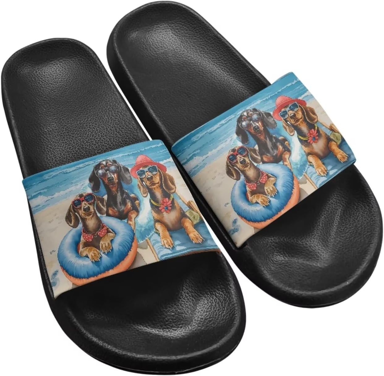 

Унисекс сланцы Binienty с широким профилем для женщин и мужчин, однослойные шлепанцы, ультралегкая обувь для душа, противоскользящие, Hawaii Dachshund