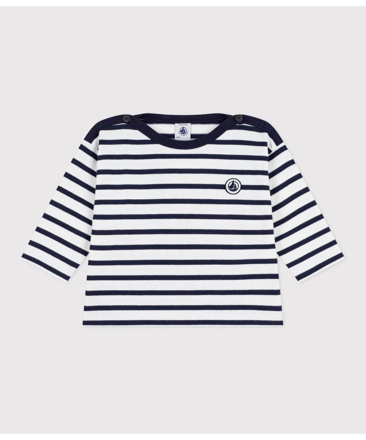 Свитер с длинным рукавом в полоску, Petit Bateau, 100% хлопок, белый с тёмно-синим