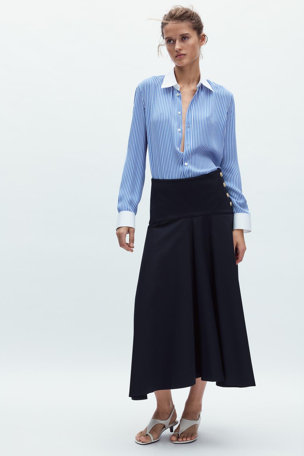 

Полосатая шелковая рубашка ZARA, цвет Blue/White