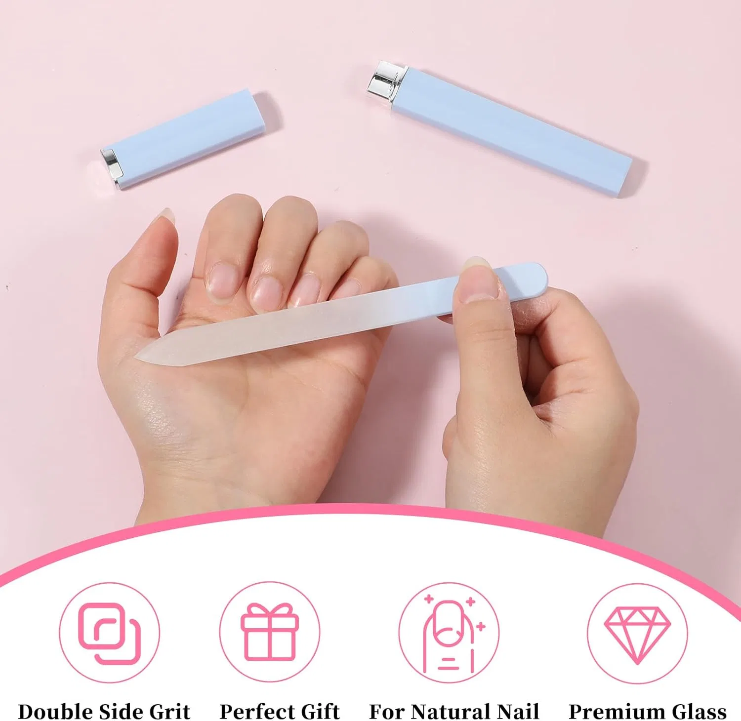 Набор из 2 стеклянных пилок для натуральных ногтей (розовая + синяя) Tweruna, Pink, Blue — фото 4
