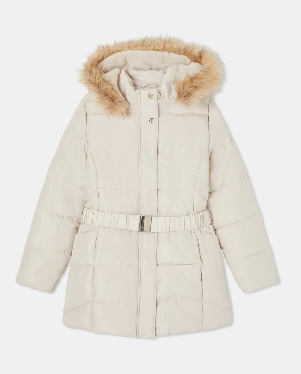 

Длинная парка с поясом для девочки Kids El Corte Inglés, экрю