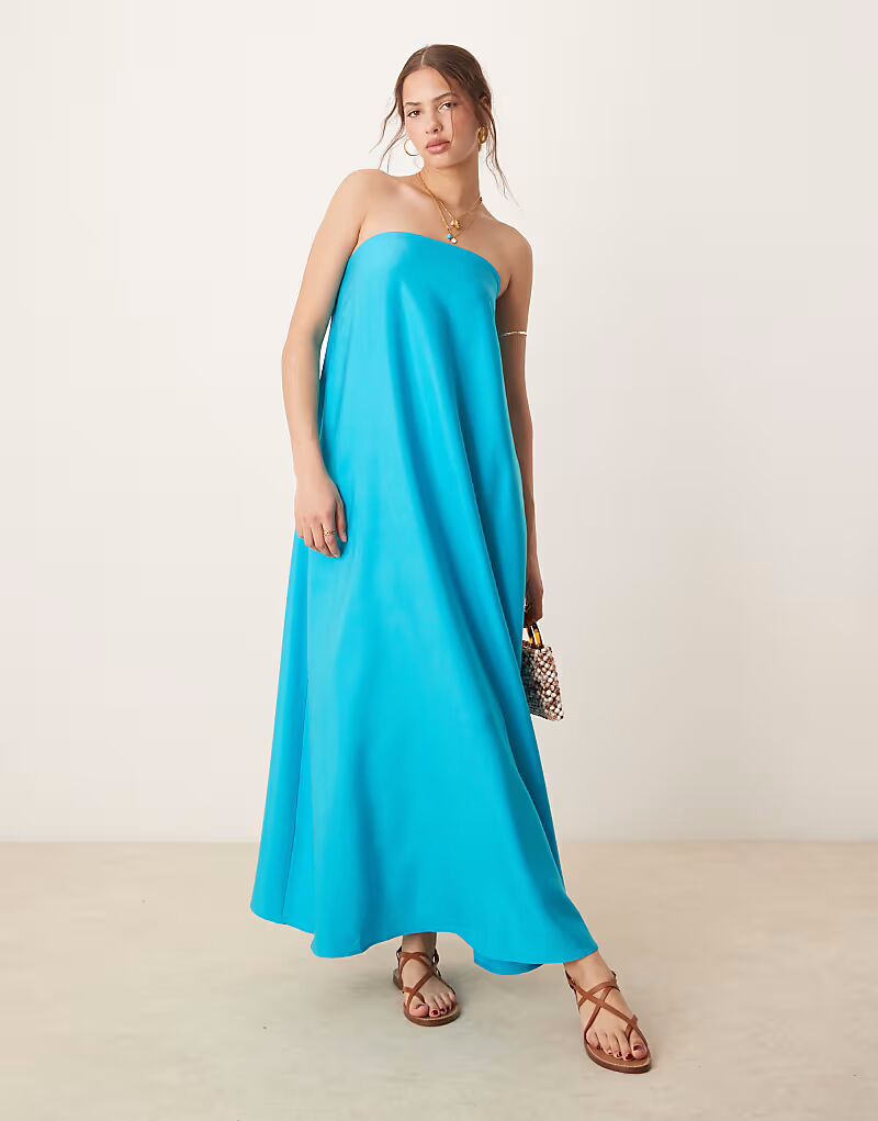 

Платье-бандо макси ASOS DESIGN Cupro бирюзового цвета