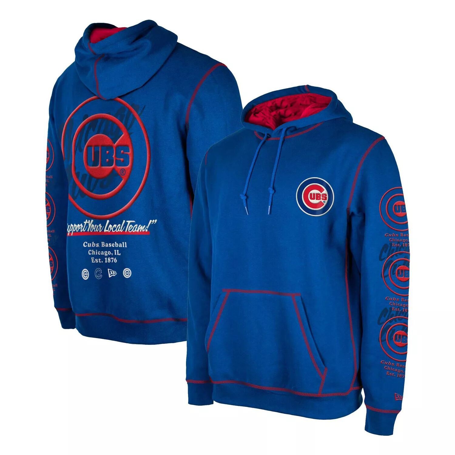 

Мужской пуловер с капюшоном Royal Chicago Cubs Team с разрезом New Era