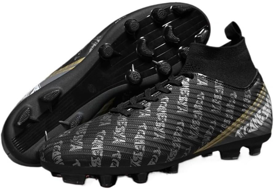 

Футбольные бутсы унисекс с высоким верхом, размеры для детей, подростков и взрослых TF/AG, с шипами, для искусственного газона, кожаный верх, кроссовки для тренировок и соревнований Tisamy, черный