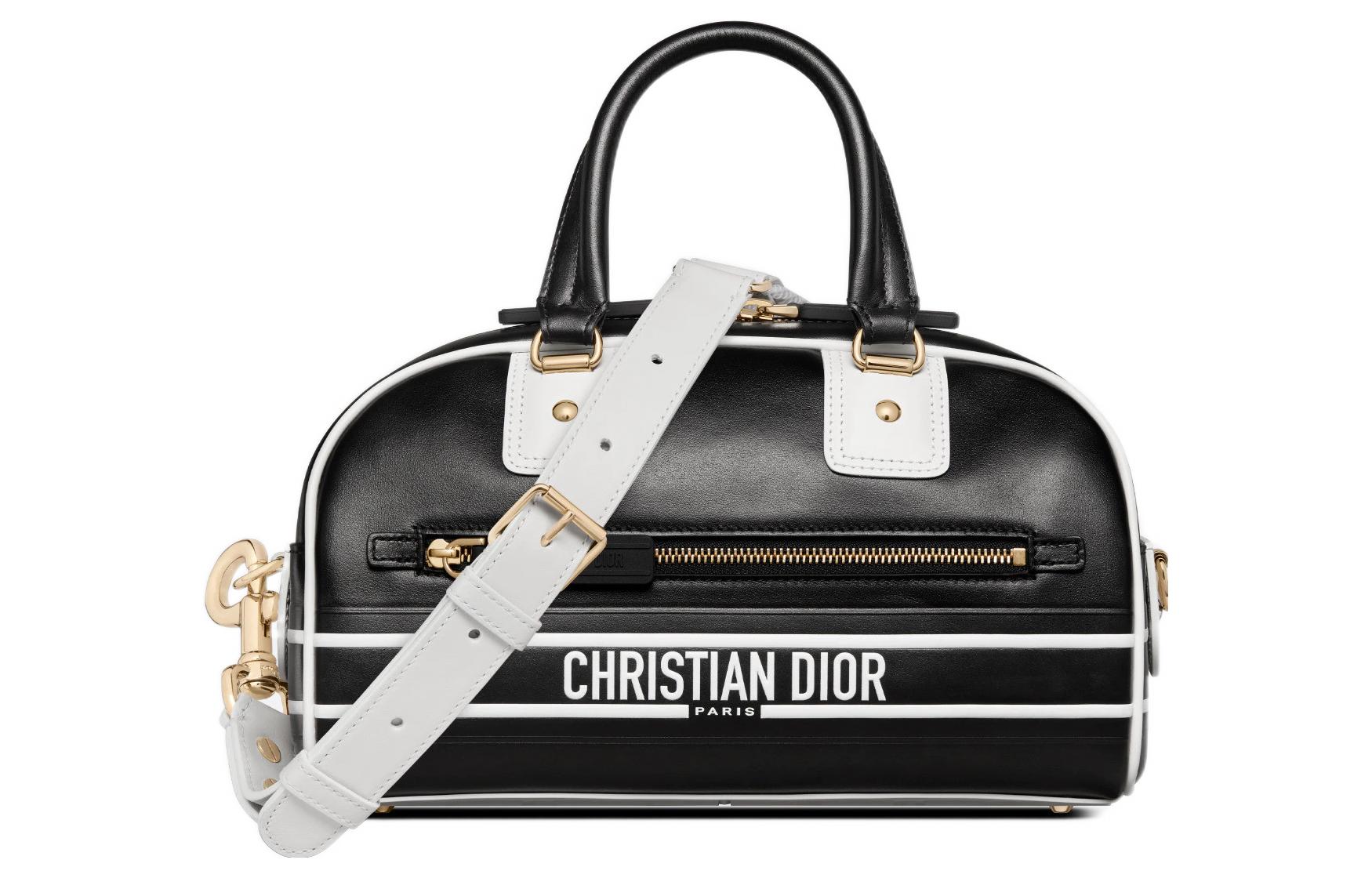 

DIOR Гладкая кожаная сумка для боулинга, сумка через плечо, кроссбоди, женская сумка trumpets black