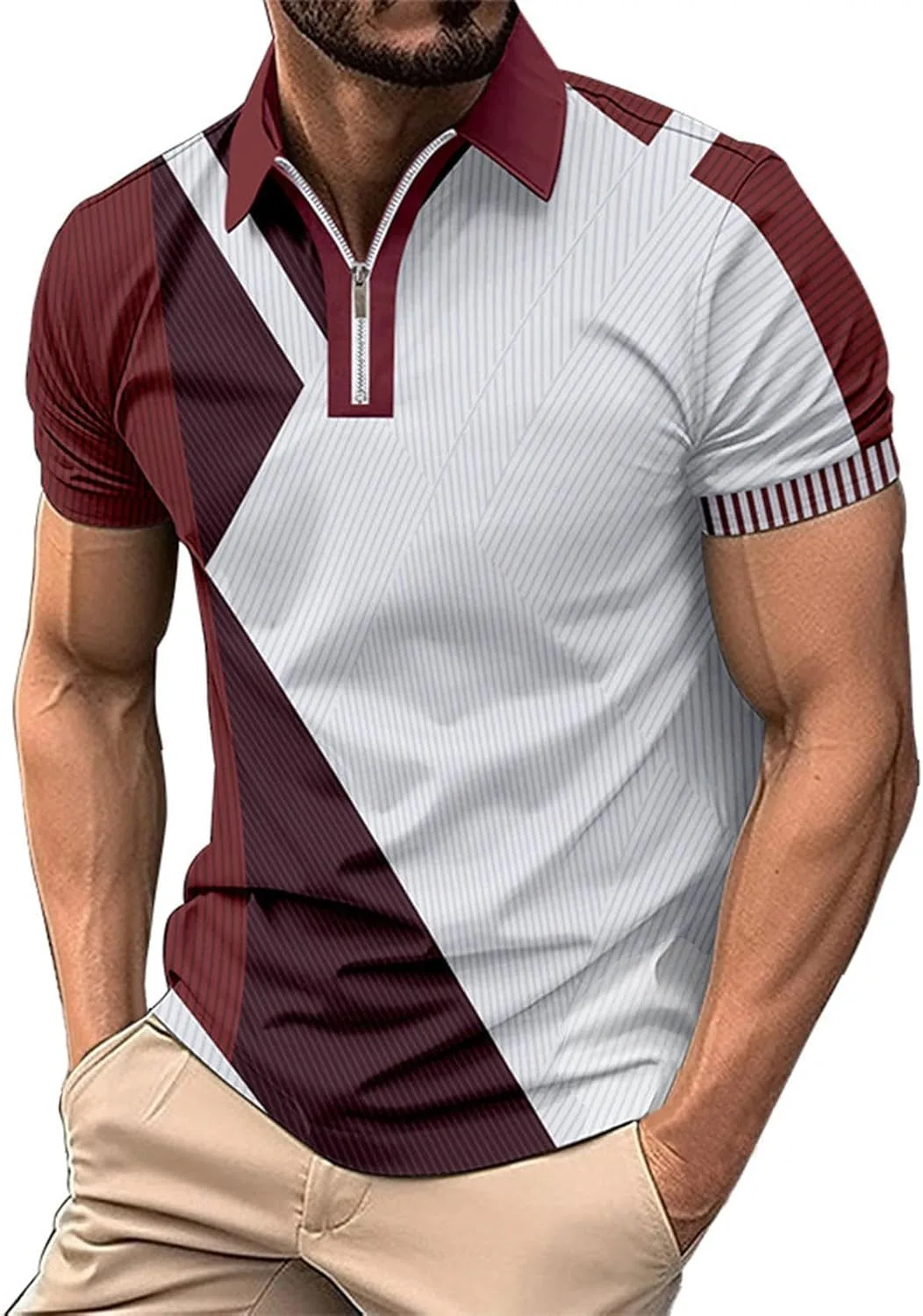

Mens Golf Shirt Quarter Zip Short Sleeve Casual Shirts Lightweight Soft Lapel Collar T-Shirt Stylish Summer Tops