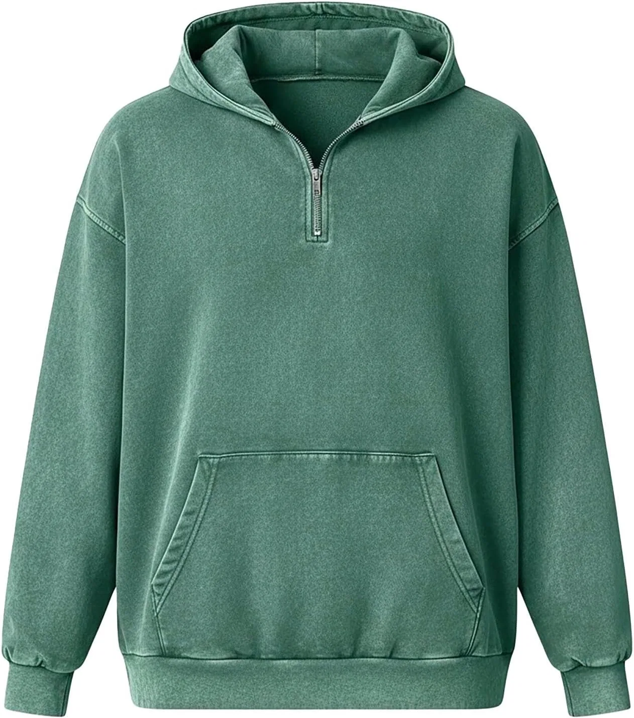 Худи мужское с капюшоном, quarter zip, бренд Generic, цвет Green — фото 3