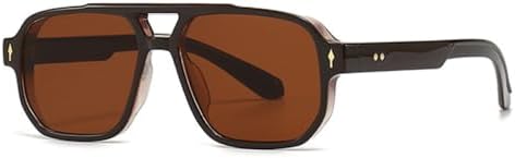 

Солнцезащитные очки в стиле ретро с двойной перемычкой, квадратной формы, градиентные линзы, защита от УФ-излучения UV400, модные заклепки, мужские солнцезащитные очки MTZJH, Brown Brown