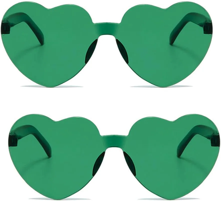 

ALVOGIMOR, комплект из 2 солнцезащитных очков в форме сердца, разноцветные солнцезащитные очки без оправы, прозрачные очки в форме сердца, яркие цвета, Deep Green
