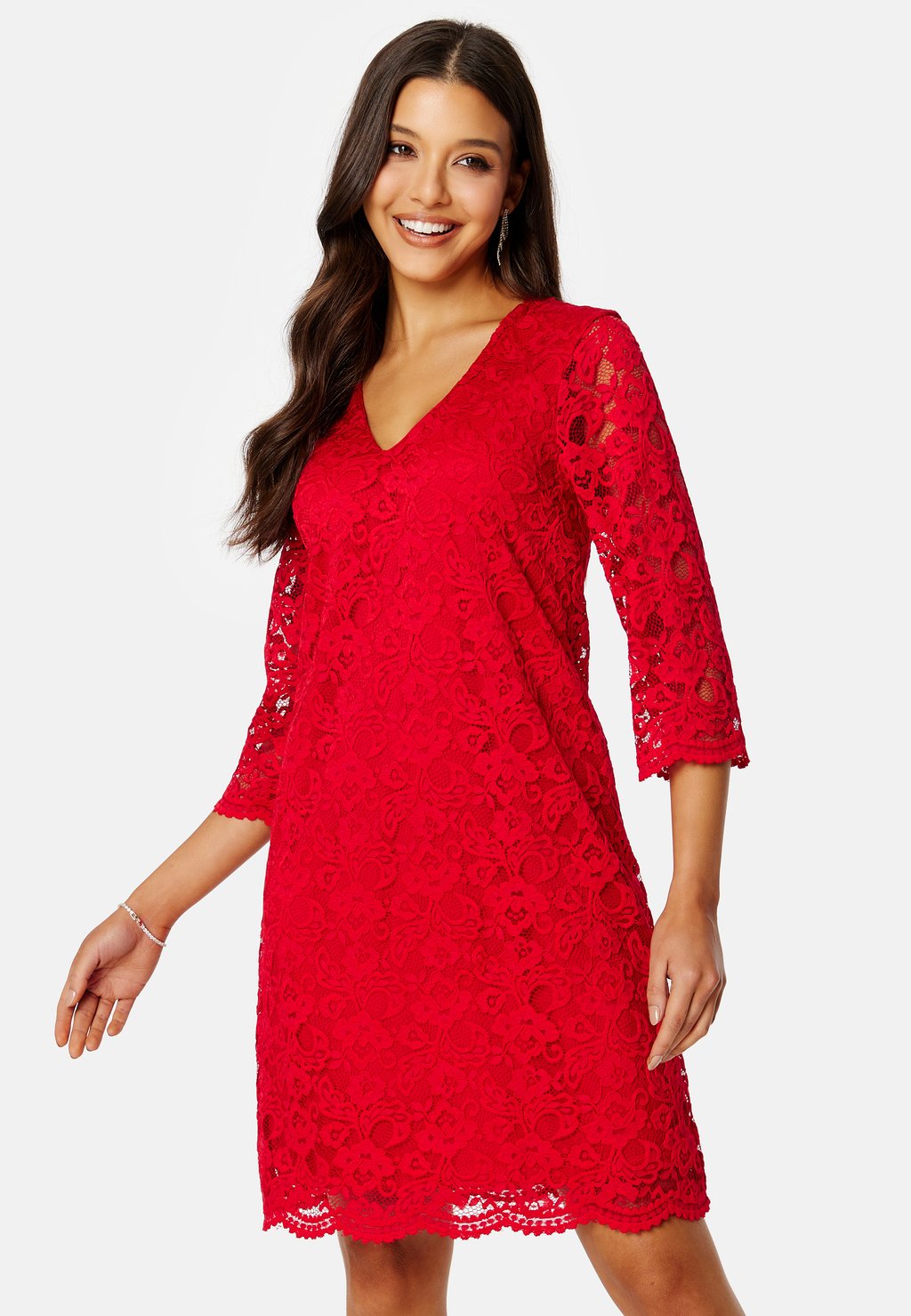 

Коктейльное/вечернее платье V-NECK 3/4 SLEEVE LACE DRESS Bubbleroom, красный