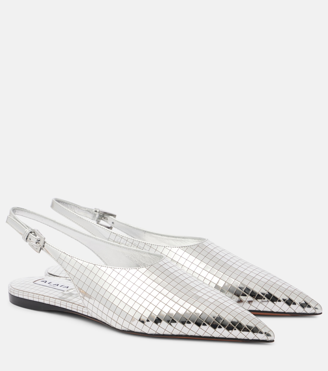 Туфли с открытой пяткой из зеркальной кожи в стиле ар-деко Alaïa, Argent