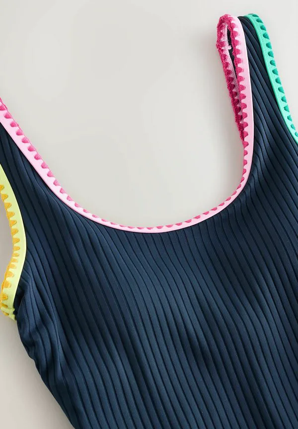 Купальник стандартного кроя с эффектом утягивания живота Next, Contrast Binding Navy Rib — фото 3