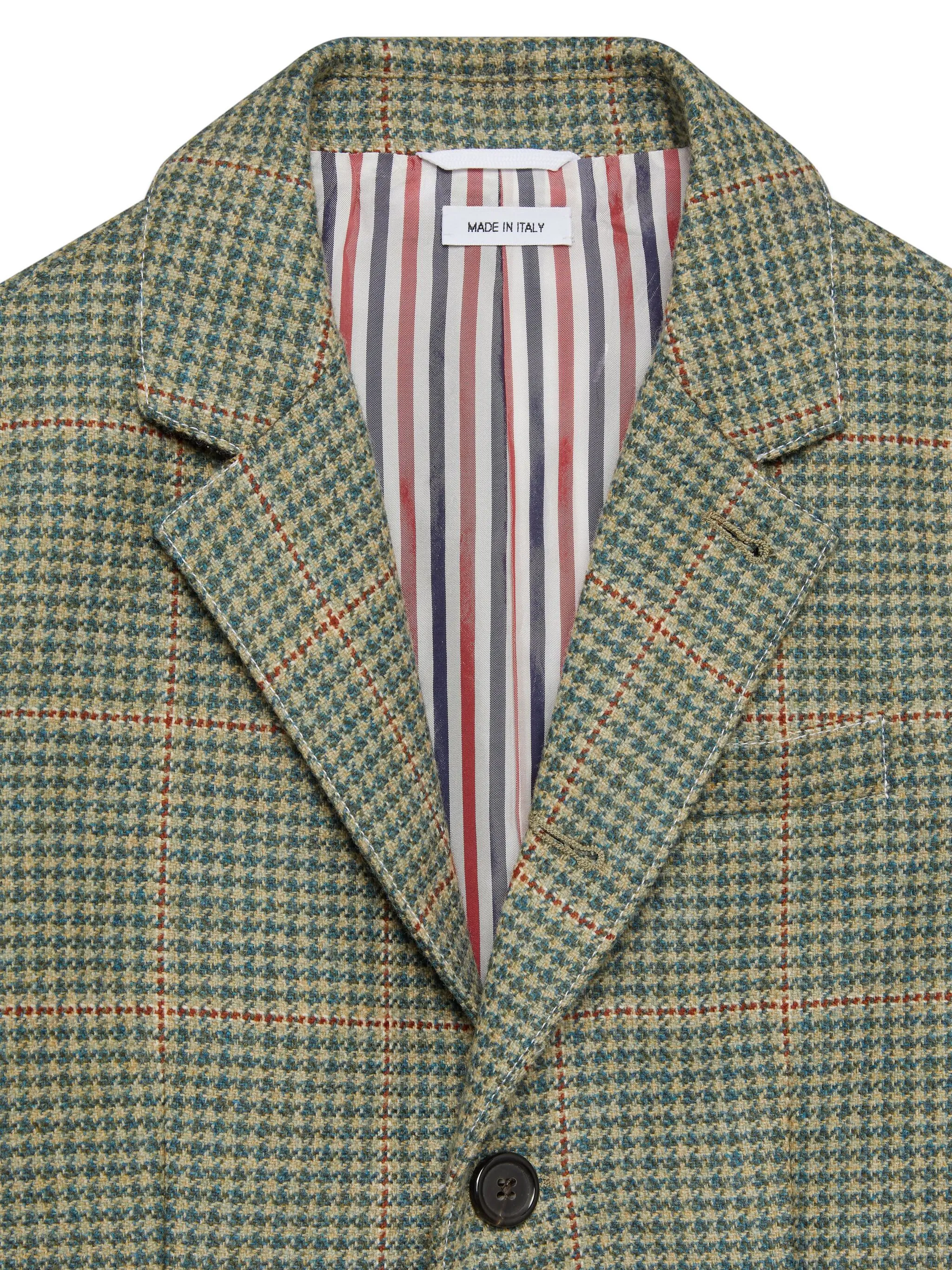 Твидовый блейзер в ломаную клетку Thom Browne Kids, зеленый — фото 4