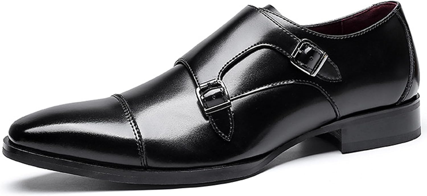 

Мужские лоферы с двойной пряжкой и мыском, классические деловые, повседневные, удобные, кожаные, без шнурков, для торжественных случаев Myallfeet, черный