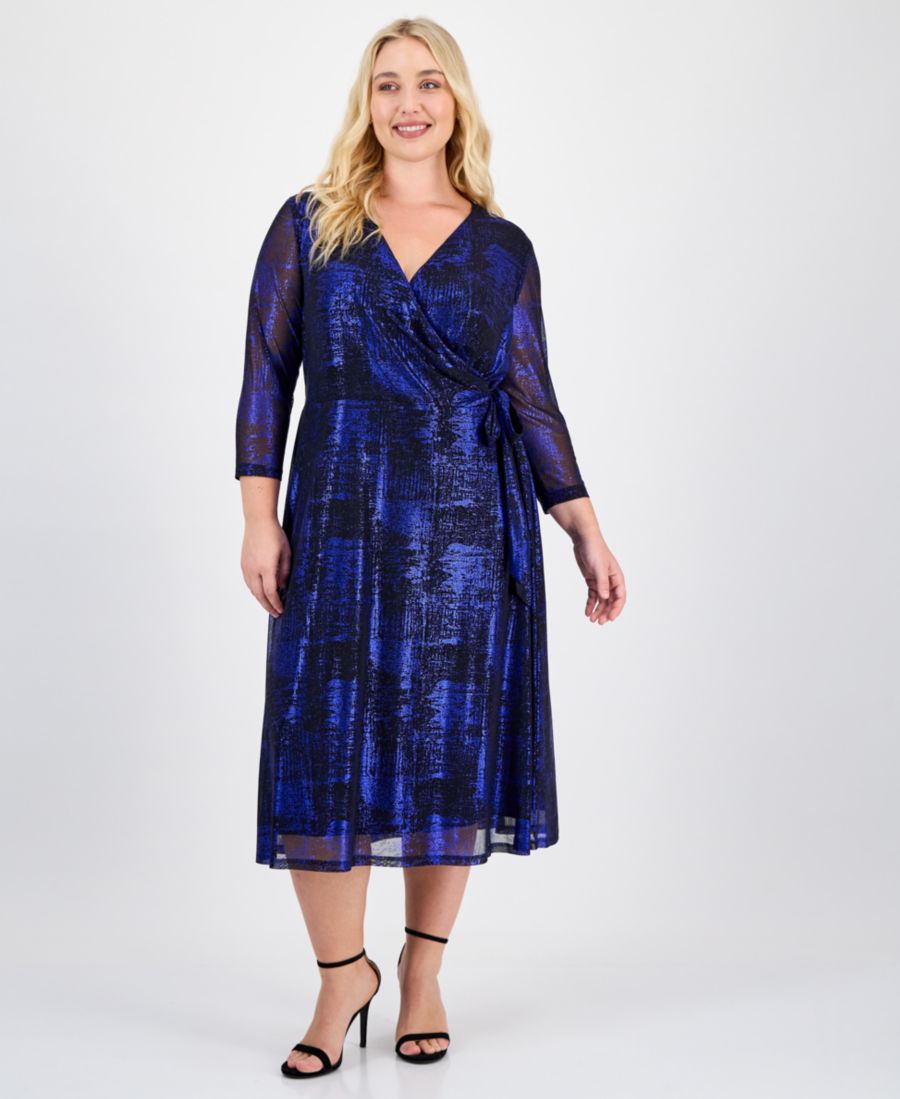 

Платье миди большого размера с металлизированной отделкой и завязками по бокам Connected, Sap