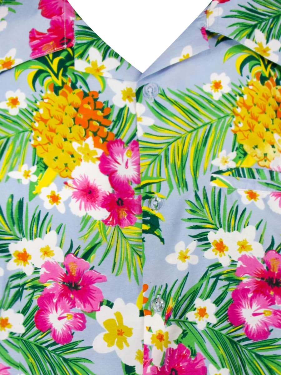 Рубашка на пуговицах классического кроя King Kameha Pineapple Flowers, светло-голубой — фото 3