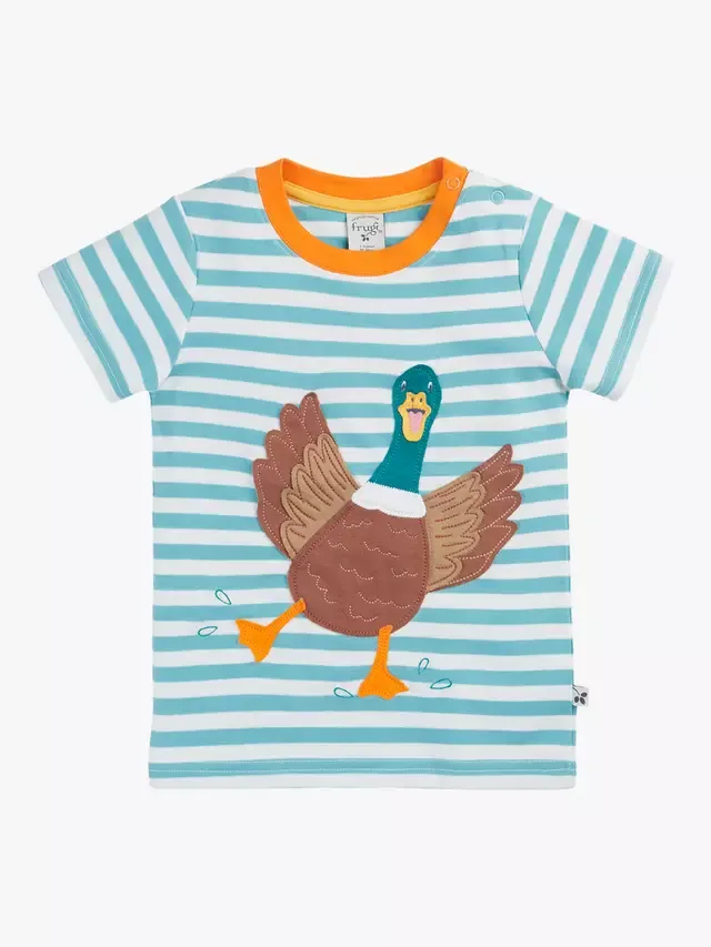 Детская футболка с коротким рукавом Sid, полосатая/утиная Frugi
