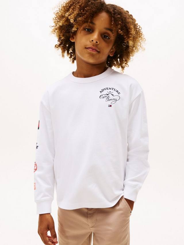 

Детская футболка с длинным рукавом и нашивками Tommy Hilfiger, White