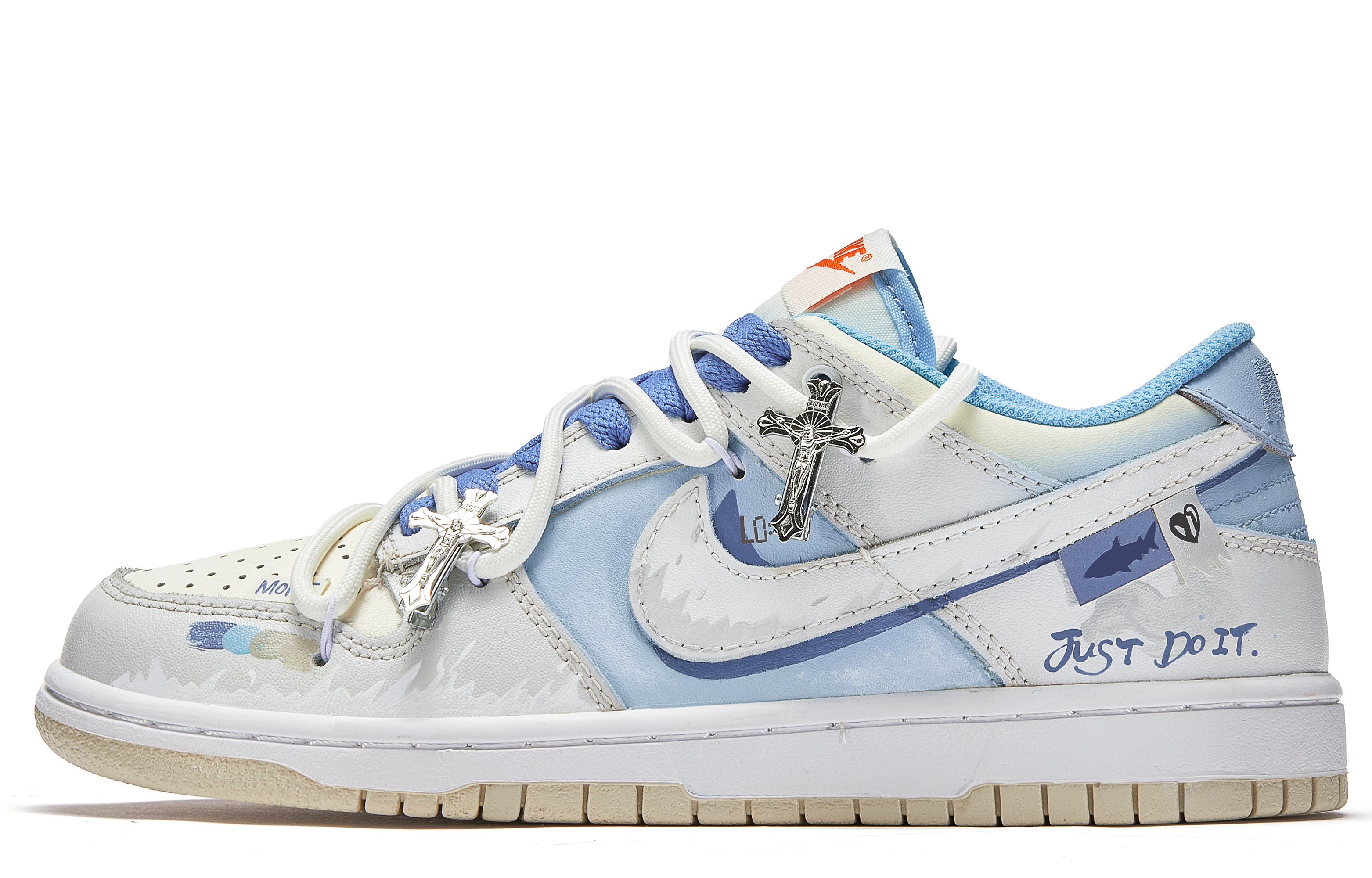 

Кроссовки Nike Dunk Skateboarding Shoes Women's Low-top Blue Beige White, синий/бежевый/белый