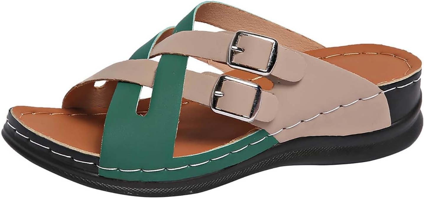 

Ортопедические сандалии для женщин на каблуке, открытый носок, платформенные сандалии, регулируемый ремешок на щиколотке, повседневные пляжные туфли, легкие сандалии для пляжного отдыха, поддержка свода стопы, обувь на слипоне Generic, хаки