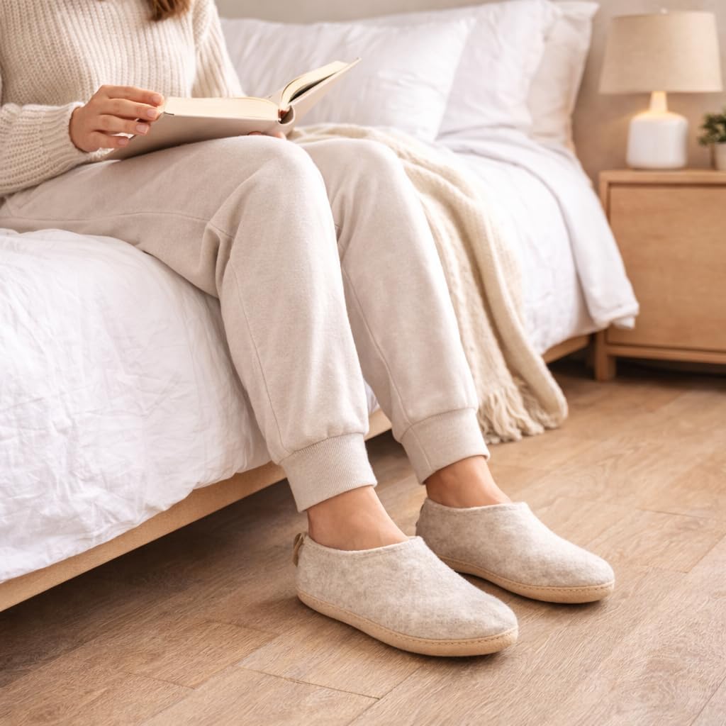 Тапочки Woolly из войлока с кожаной подошвой, Премиальная новозеландская шерсть, Ручная работа по итальянскому дизайну, Мягкие, дышащие и без запаха Woolly'S, светло-коричневый — фото 2