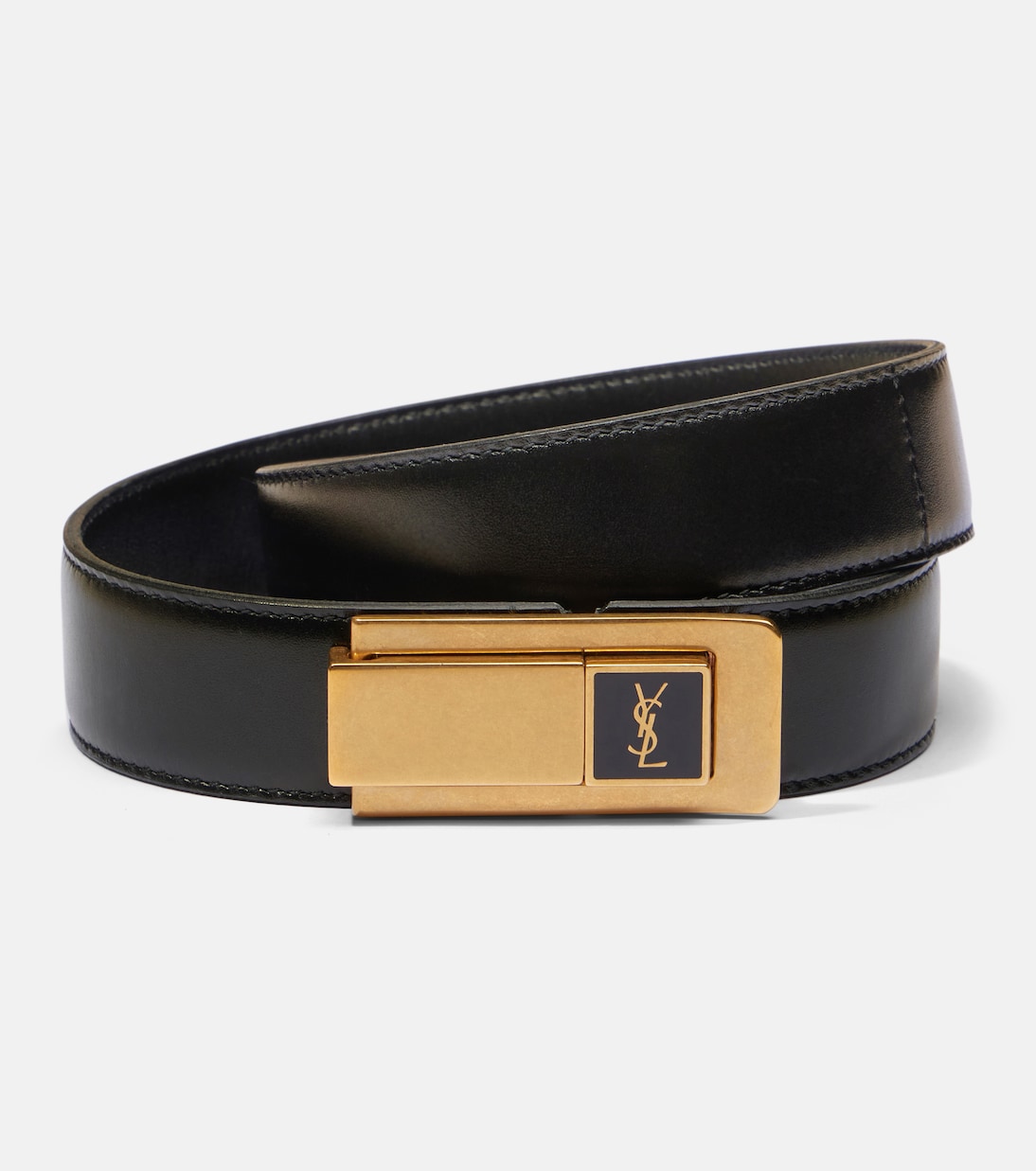 

Кожаный ремень с монограммой Saint Laurent, черный