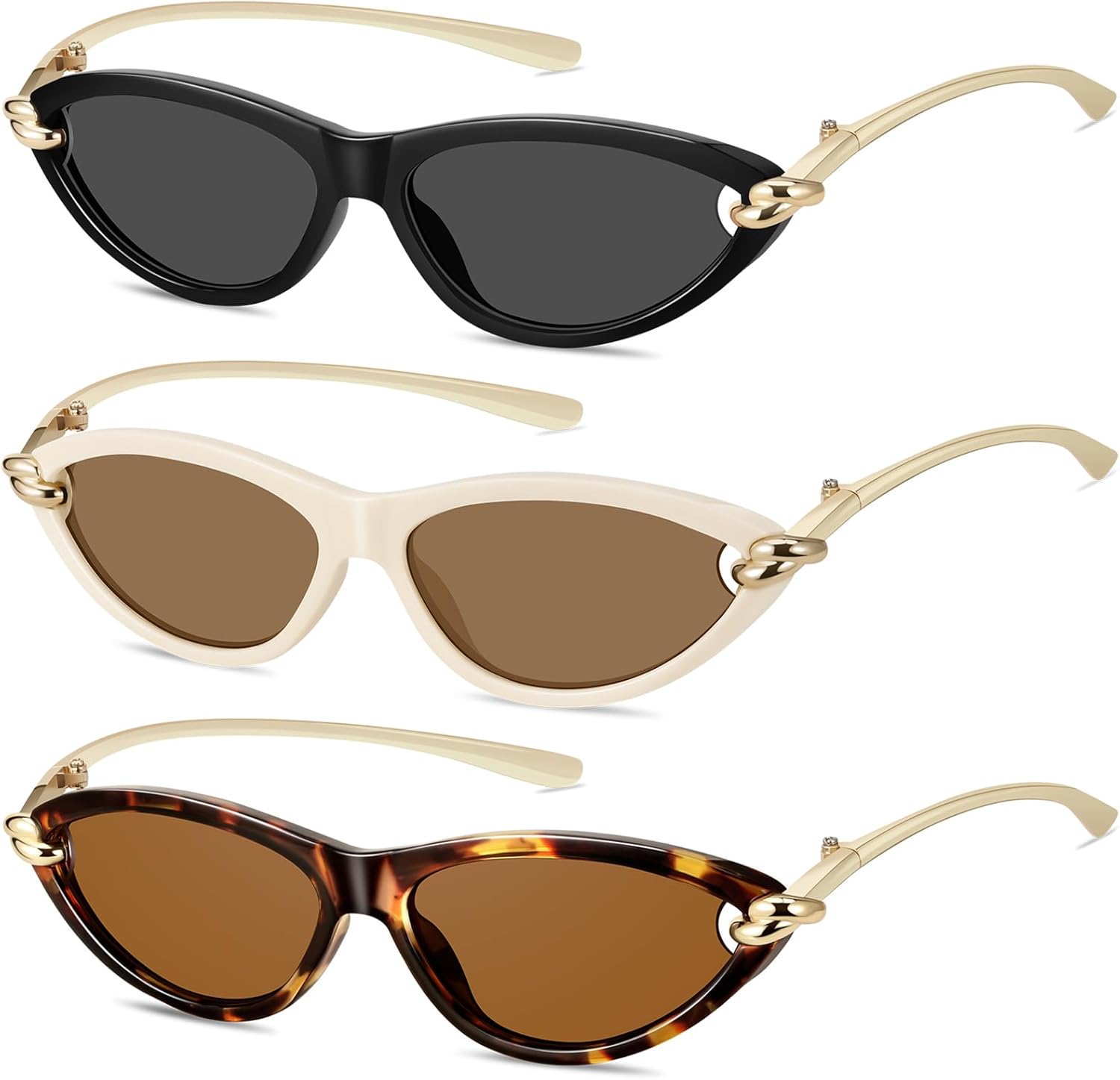 

Ретро-солнцезащитные очки «кошачий глаз» овальной формы для женщин, в стиле Y2k, модные узкие линзы, металлические дужки, защита от УФ-излучения YMRFW, 3pack (Black/Gray+khaki/Tea+tortoise/Tea)