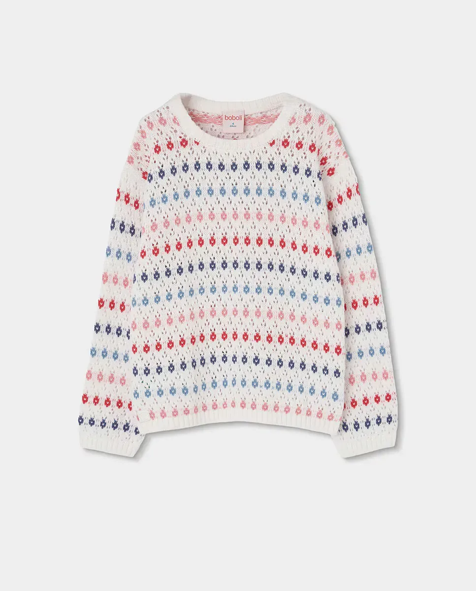 Вязаный джемпер для девочки Boboli, белый / синий