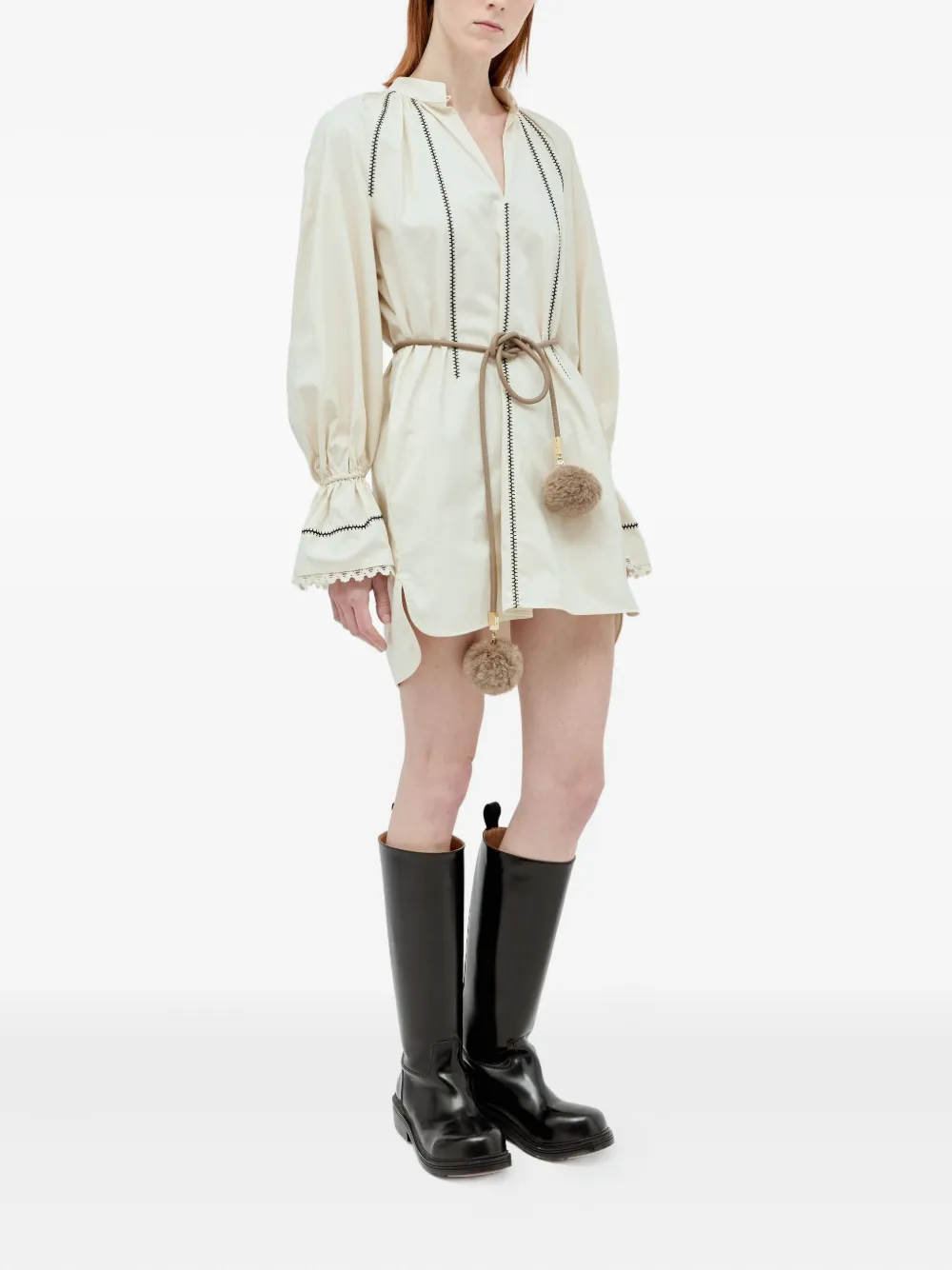 

Ремень с помпонами из кожаного шнура MAX MARA, коричневый