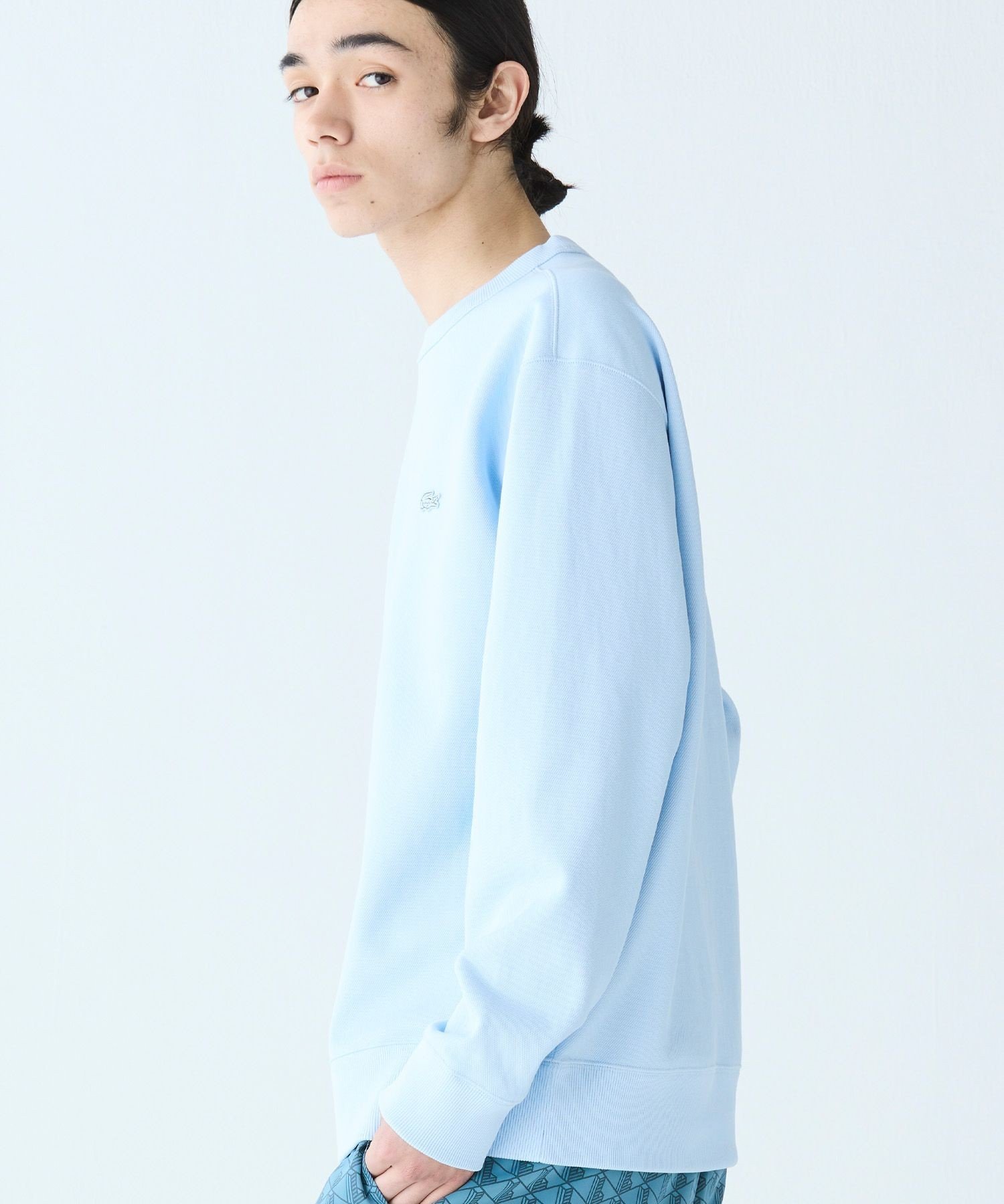 Однотонная толстовка из пике с круглым вырезом LACOSTE, Light blue — фото 2