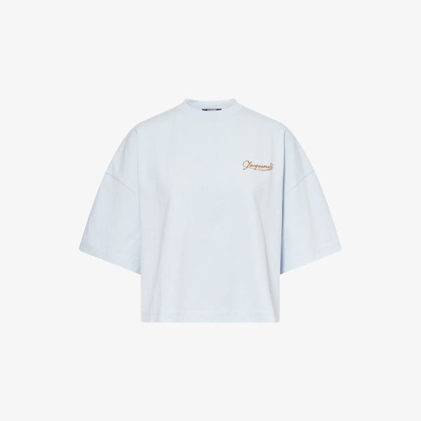 

Футболка из хлопка свободного кроя с вышитым логотипом Jacquemus, синий