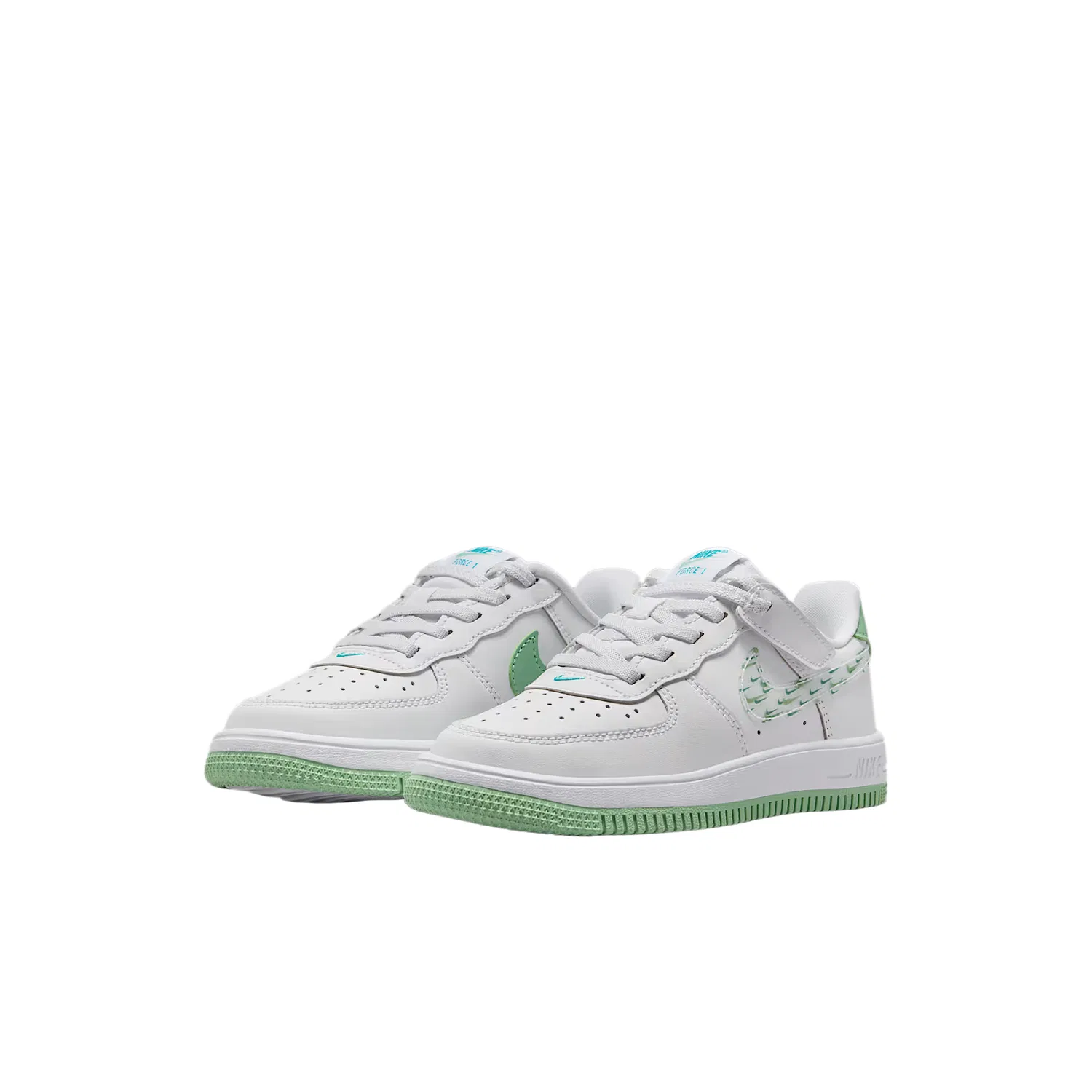 Кроссовки для скейтбординга Force 1 Low EasyOn из синтетической кожи и кожи, низкий верх, детские, для детей от 3 до 7 лет Nike, White/White/Glazed Green/White — фото 3