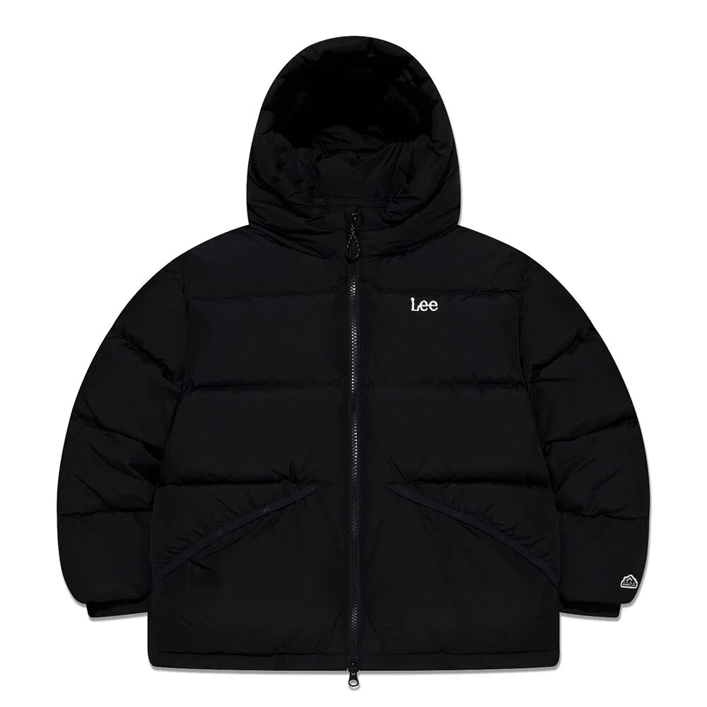 Детский короткий пуховик с капюшоном чёрного цвета от Lee Kids