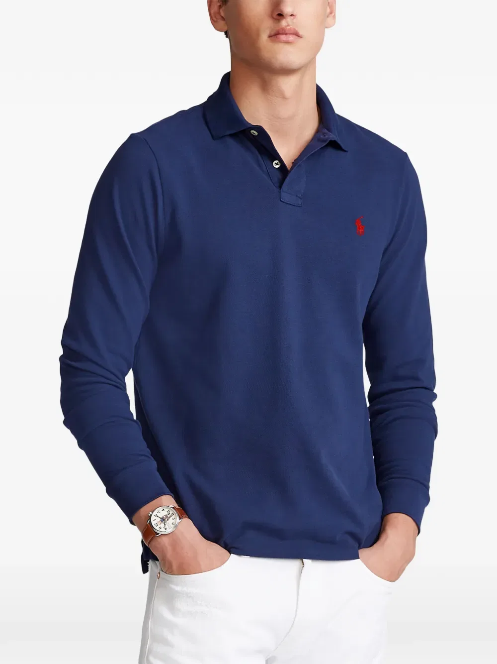 Рубашка-Поло с длинными рукавами из пике Polo Ralph Lauren, синий — фото 3