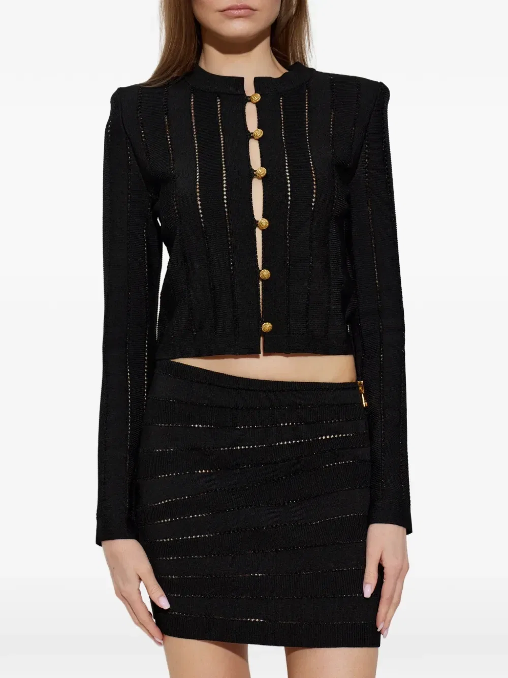 Кардиган с пуговицами в виде головы льва BALMAIN, черный — фото 3