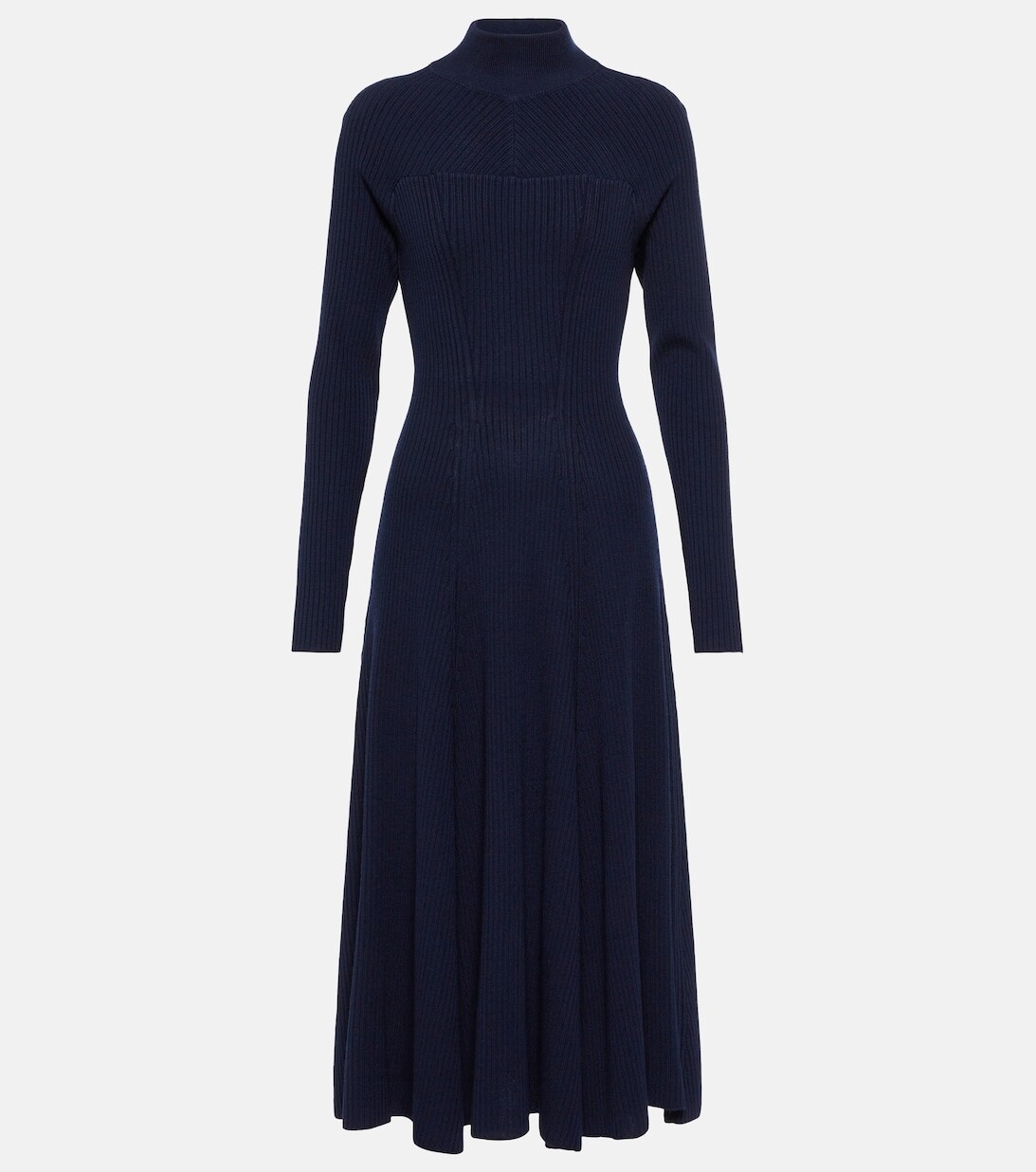 

Платье миди из смесовой шерсти в рубчик ALAÏA, синий