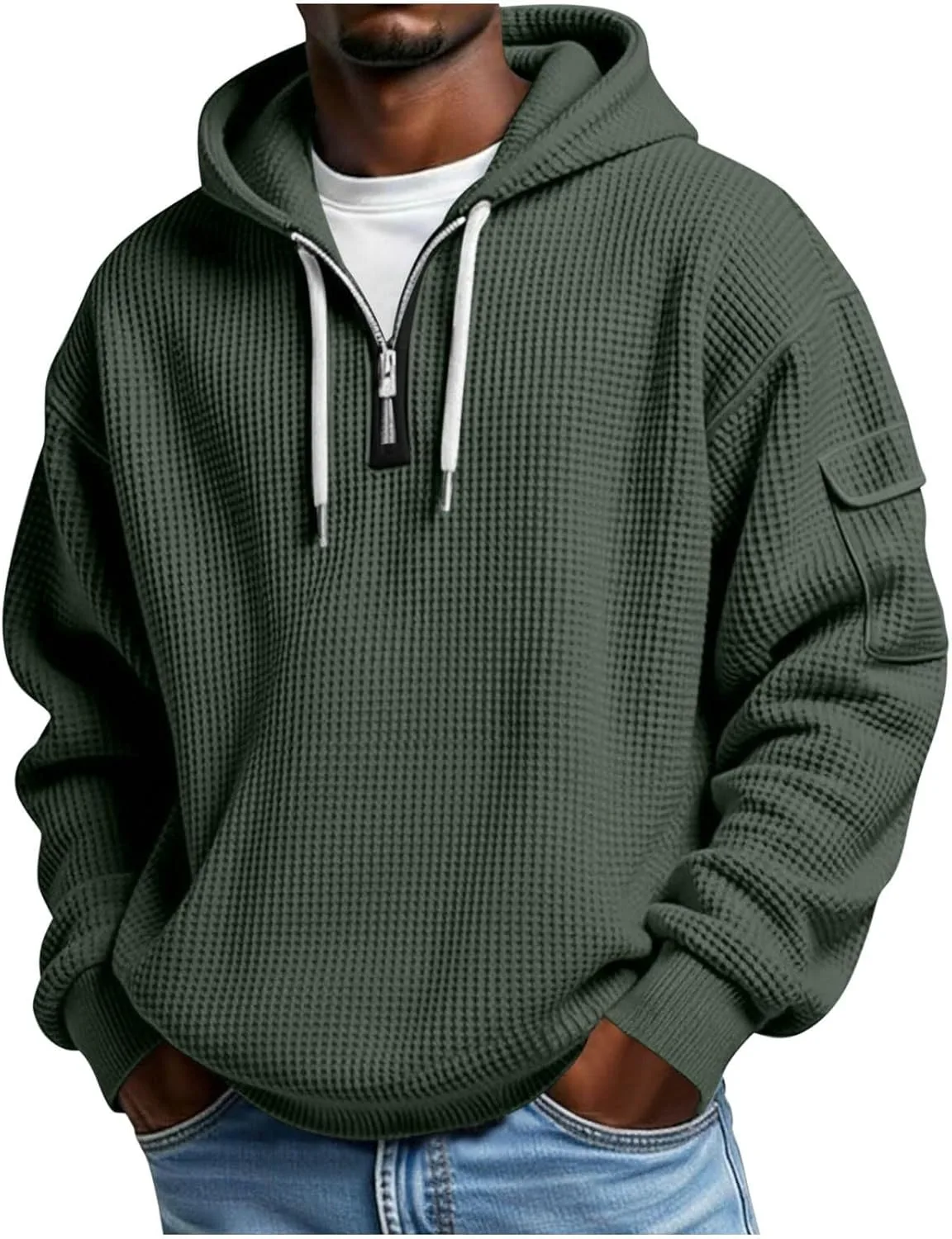 

Толстовка с капюшоном Half Zip Up, легкая, теплая, с боковыми карманами