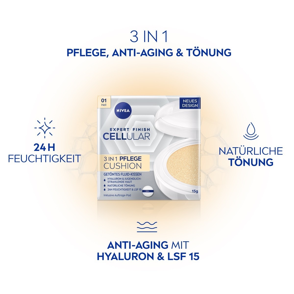 Пудра для лица cellular expert finish 3in1 pflege cushion dunkel Nivea, 1 - hell, объем 15 мл — фото 3