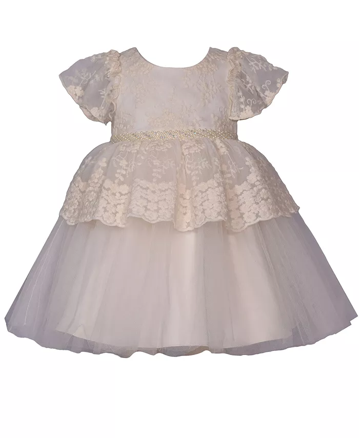 

Платье для вечеринки с вышитым кружевом и баской для маленьких девочек Bonnie Baby