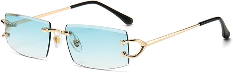 

Солнцезащитные очки без оправы для женщин, металлические солнцезащитные очки для мужчин, защита от УФ-излучения UV400, женские солнцезащитные очки VFDHN, Gold With Green