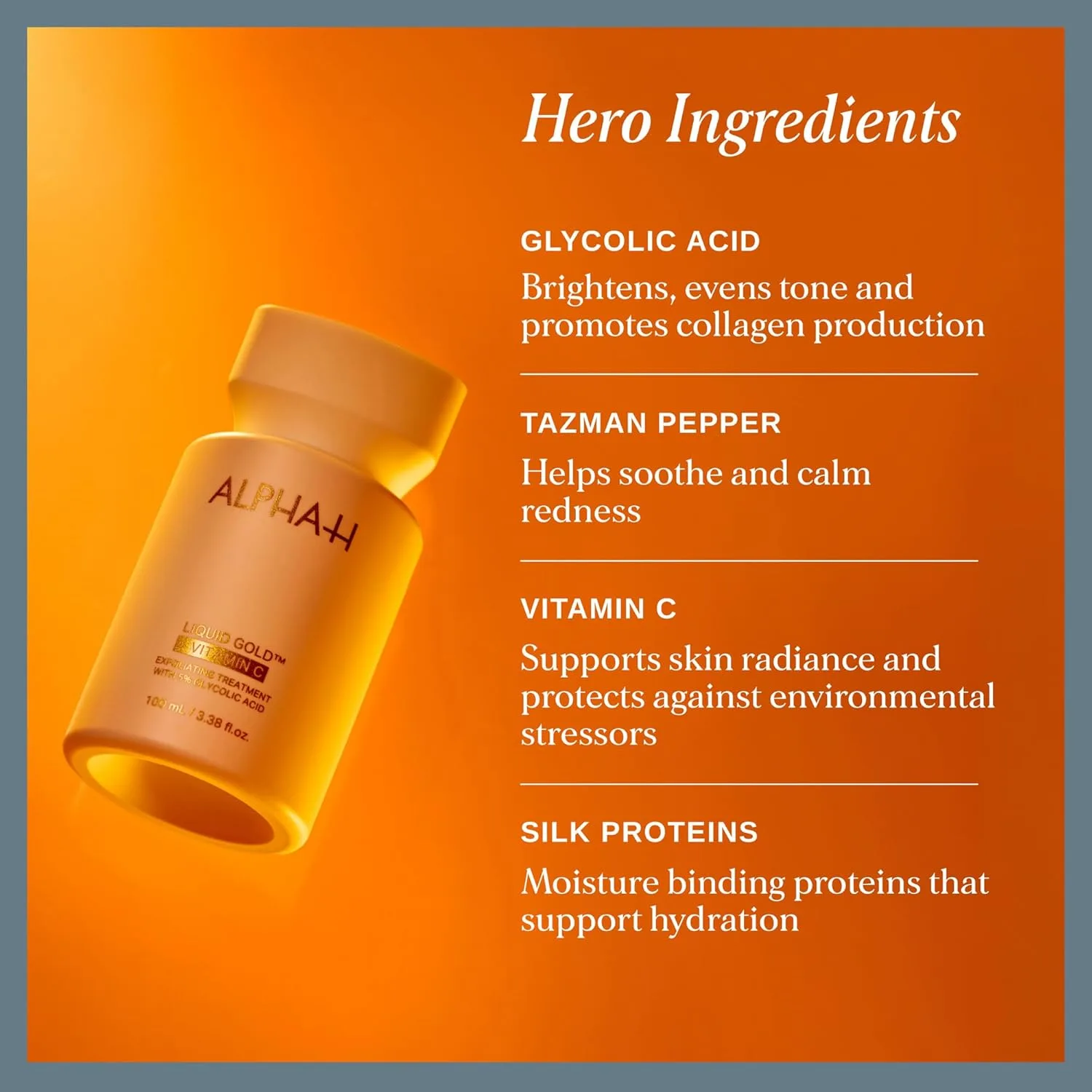 Alpha-H Liquid Gold Exfoliating Treatment 5% Glycolic Acid 100 мл - осветляет, выравнивает тон, разглаживает текстуру, уменьшает видимость морщин - обновление кожи дома для всех типов кожи, With Vitamin C — фото 3