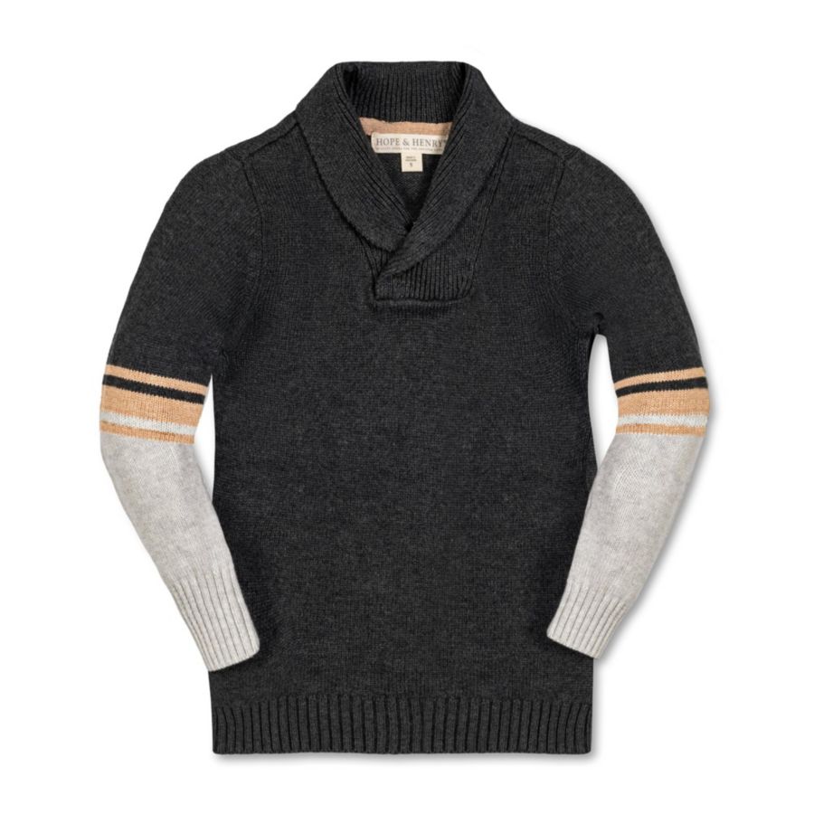 

Детский свитер из органического хлопка с длинными рукавами, полосатым воротником-шалью Hope & Henry, Charcoal heather stripes