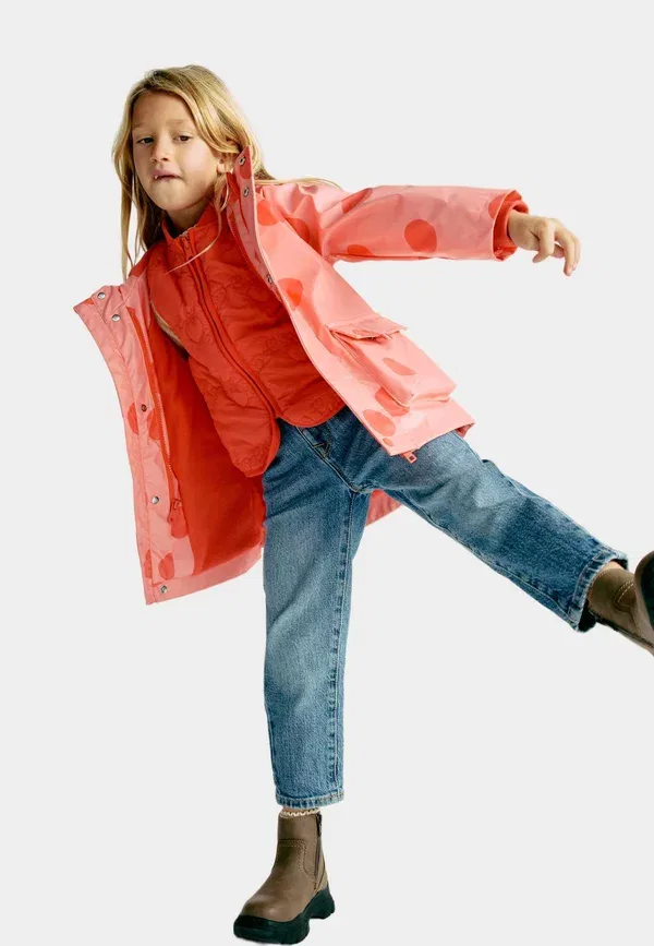 Пальто-рыбачка 3 в 1 с горошком (2-8 лет) с жилетом Marks & Spencer, средне-коралловый